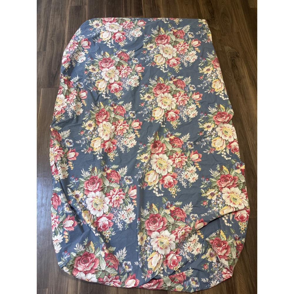 Ralph Lauren Kimberly Fitted Sheet Twin Blue Floral Vintage Cotton USA Made READ